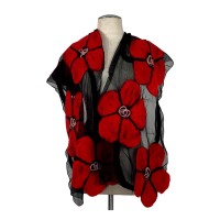 Black on Red Flower Scarf